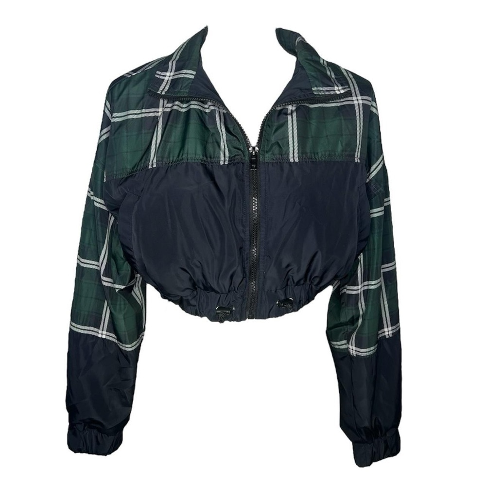 Plaid Green and Navy Blue Women's Jacket